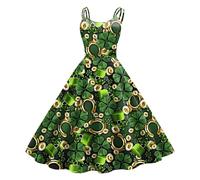 Womens St Patricks Day Fancy Dress Leprechaun Costumes Ireland Irish Lucky Shamrock Dress Saint Patricks Day Green Irish Outfits Gown Cocktail Dress Green Sleeveless Paddy's Day Fancy (11-White, S)