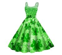 Womens St Patricks Day Fancy Dress Leprechaun Costumes Ireland Irish Lucky Shamrock Dress Saint Patricks Day Green Irish Outfits Gown Cocktail Dress Green Sleeveless Paddy's Day Fancy (11-Black, S)