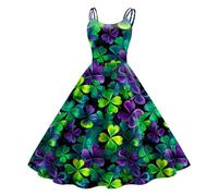 Womens St Patricks Day Fancy Dress Leprechaun Costumes Ireland Irish Lucky Shamrock Dress Saint Patricks Day Green Irish Outfits Gown Cocktail Dress Green Sleeveless Paddy's Day (11-Watermelon Red, S)
