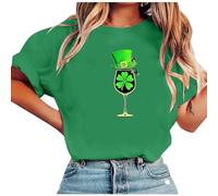Womens St. Patrick's Day Green T Shirt Short Sleeve Oversized Blouses Ladies Irish Lucky Shamrock Printed Cotton Tops Lucky Green Graphic Pullover Holiday Festival Clothes Spring Summer Tees S-XXL
