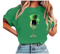 Womens St. Patrick's Day Green T Shirt Short Sleeve Oversized Blouses Ladies Irish Lucky Shamrock Printed Cotton Tops Lucky Green Graphic Pullover Holiday Festival Clothes Spring Summer Tees S-XXL