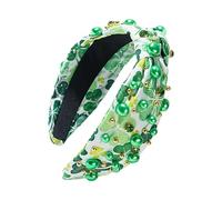 Women's St. Patrick's Day Headbands, Knotted Clover Headband, St. Patrick's Day Headband Green Shamrock Headband Embellished Crystal Rhinestone Headband for Irish Holiday Hair Accessory