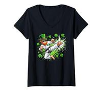 Women's St Patricks Day Karate Leprechaun Martial Arts Kick Fighter V-Neck T-Shirt