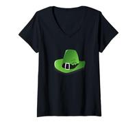 Women's St. Patrick's Day Leprechaun Hat with Four Leaf Clover V-Neck T-Shirt