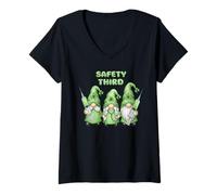 Women's St Patricks Day Nurse Gnomes Safety Third Medical Humor V-Neck T-Shirt