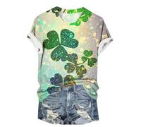 Womens St. Patrick's Day Shamrock T Shirt Clearance 2025 Ladies Short Sleeve Blouse Four Leaf Clover Graphic Pullover O-Neck T-Shirts Irish Lucky Tops Happy St Paddys Day Sweatshirts UK Size S-5XL