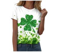 Womens St Patricks Day Shamrocks Tee T-Shirt Ladies Short Sleeve T Shirt Ireland Irish Clover Printed Tunics Tops Crewneck Pullover Paddy's Day St. Patrick's Day T-Shirt Lucky Irish Shamrock Shirt