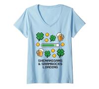 Women's St Patricks Day Shenanigans & Shamrocks Loading Pixel Art V-Neck T-Shirt