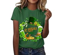 Womens St. Patrick's Day Shirt Funny Shamrock Printed Short Sleeve Shirts Lucky Clover Graphic Tee Tops Green Ladies Tunic Blouse Novelty Ireland Irish Flag Tshirts Plus Size St Patty Day Outfit
