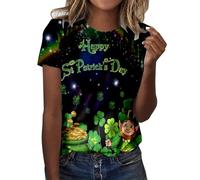 Womens St. Patrick's Day Shirt Green Shamrock Graphic Tee Tops Funny Lucky Clover Printed Short Sleeve Crew Neck T Shirts Trendy Irish T-Shirts Ladies Elegant Office Work Blouses Paddys Day Tshirts