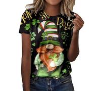 Womens St. Patrick's Day Shirt Green Shamrock Graphic Tee Tops Funny Lucky Clover Printed Short Sleeve Crew Neck T Shirts Trendy Irish T-Shirts Ladies Elegant Office Work Blouses Paddys Day Tshirts