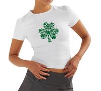 Women's St. Patricks Day Short Sleeve Crop Tops Green Irish Clovers Going Out Tops Spring Casual Crewneck Tight T-Shirt Basic Blouse Tee Tops (Purple, S)