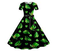 Women's St Patricks Day Short Sleeve Dress Pattern Dress Irish Vintage Retro Fancy Dresses Irish Swing Dancing Dresses Black