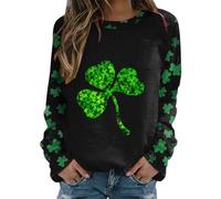 Womens St Patrick'S Day Sweatshirt Long Sleeve Irish Shamrock Printed Shirts Shamrock Graphic Jumper Pullover Long Sleeve Blouse Ladies Irish Paddy's Day T-Shirt Soft Comfort Pullover (14-Black, L)