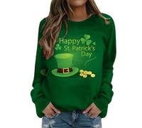 Womens St Patrick's Day Sweatshirt Lucky Irish Shamrock Graphic Pullovers Crewneck Long Sleeve Tops Green Casual T Shirt Ladies Saint Patricks Day Costumes (GN3, XXL)