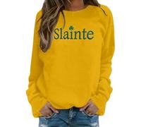Women's St Patrick's Day Sweatshirt Oversized Crewneck Saint Patrick's Day Slàinte Pullover Tops Funny Irish Celebration Tee St Paddys Festive Holiday Wear March 17th Outfit,Yellow,M