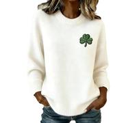Womens St Patrick's Day Sweatshirts Crew Neck Long Sleeve Pullover Irish Fancy Dress Clover Print Sweater Jumpers St Paddys Day Tshirt Funny Ugly Shirts Lucky Irish Gift Top (A2-White, S)