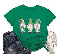 Womens St. Patrick's Day T Shirt Green Shamrocks Short Sleeve T-Shirts Lucky Green Tops Irish Shamrock Shirts Irish Festival Green Top Casual Shirt Festive Holiday Party Tops