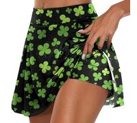 Women's St Patrick's Day Tennis Skirt with Shorts High Waist Athletic Walking Running Gym Skorts Irish Clover Shamrock Flowy Ruffle School Mini Skirt (A0a10-Green, L)