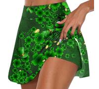 Women's St Patrick's Day Tennis Skirt with Shorts High Waist Athletic Walking Running Gym Skorts Irish Clover Shamrock Flowy Ruffle School Mini Skirt (A0a1-Green, M)