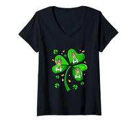 Women's St. Patrick's Day Three Cute Beagles On Shamrocks Irish V-Neck T-Shirt