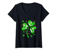 Women's St. Patrick's Day Three Cute Cats On Shamrocks Irish Owner V-Neck T-Shirt
