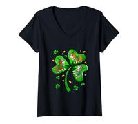 Women's St. Patrick's Day Three Cute Guinea Pigs On Shamrocks Irish V-Neck T-Shirt
