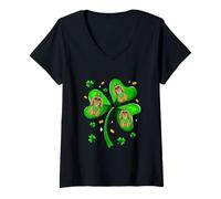 Women's St. Patrick's Day Three Cute Pekingeses On Shamrocks Irish V-Neck T-Shirt
