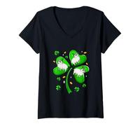 Women's St. Patrick's Day Three Cute Sheeps On Shamrocks Irish V-Neck T-Shirt
