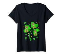 Women's St. Patrick's Day Three Cute Sproodles On Shamrocks Irish V-Neck T-Shirt