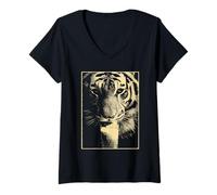 Women's St Patricks Day Tiger with Beer Animal Drinking Humor Grunge V-Neck T-Shirt