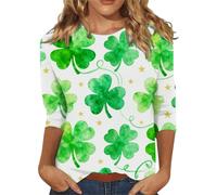 Women's St Patrick's Day Tops 3/4 Sleeve Saint Patrick's Day Shirts Lucky Clover T-Shirt Mask Shamrock Print Blouse Summer Ireland Graphic Tees Irish Celebration Tee March 17th Outfit,Za-Green4,XL