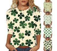 Women's St Patrick's Day Tops 3/4 Sleeve Saint Patrick's Day Shirts Lucky Clover T-Shirt Shamrock Print Blouse Summer Ireland Graphic Tees Irish Celebration Tee March 17th Outfit,Green3,XXL