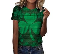 Women's St. Patrick's Day Tshirts Clearance,Funny Paddidas Short Sleeve Jumper Green Round Neck Casual Sweatshirt Ladies Shamrock Printed Tops Blouse Sale Irish Tee Shirt Loose Slim Fit T Shirt