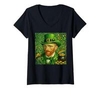 Women's St Patricks Day Van Gogh Self Portrait Fine Art Painting V-Neck T-Shirt
