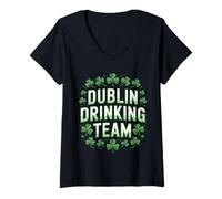 Womens St Patricks Dublin Ireland Irish Drinking Team Shamrocks V-Neck T-Shirt