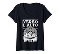Women's St Pier Giorgio Frassati Verso L'alto Mountains Climber V-Neck T-Shirt