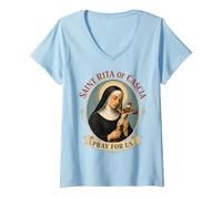 Women's St Rita of Cascia Catholic Patron Saint of the Impossible V-Neck T-Shirt