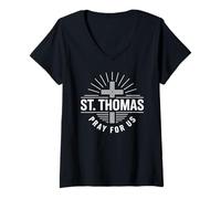 Women's St. Thomas Pray for Us Catholic Patron Saint Prayer V-Neck T-Shirt