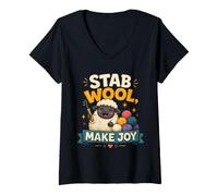 Women's Stab Wool Make Joy Needle Felting Cute Sheep Craft Lover Tee V-Neck T-Shirt