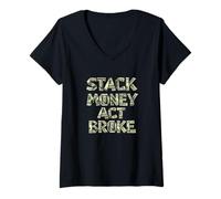 Women's Stack Money, Act Broke, Paper Chase, Hustler V-Neck T-Shirt
