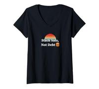 Womens Stack sats not debt save invest crypto freedom bitcoin V-Neck T-Shirt