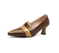 Women's Stacked Kitten Low Heel Studded Loafers,Ladies Fashion Dressy Casual Business Office Pointed Toe Slip on Comfortable Memory Foam Vintage Holiday Going Out Shoe (Brown,7.5)