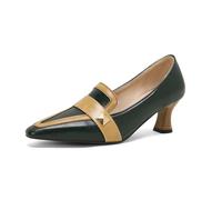 Women's Stacked Kitten Low Heel Studded Loafers,Ladies Fashion Dressy Casual Business Office Pointed Toe Slip on Comfortable Memory Foam Vintage Holiday Going Out Shoe (Green,7.5)