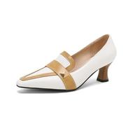 Women's Stacked Kitten Low Heel Studded Loafers,Ladies Fashion Dressy Casual Business Office Pointed Toe Slip on Comfortable Memory Foam Vintage Holiday Going Out Shoe (White,6)