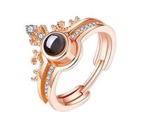 Women's Stacking Rings Costume Jewelry Rings 2 In I Love You Ring 100 Languages Custom Name Projection Ring In Rose Gold Crown Shaped Personalized For Size 9 Rings Adjustable (Rose Gold, One Size)