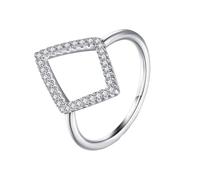 Women's Stacking Rings, Ladies Wedding Bands White Gold 9K Geometric Hollowed Out with Round Shape Moissanite Size P 1/2