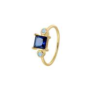 Women's Stacking Rings, Pretty Rings for Women Gold Geometric with Blue Square Shape Lab Created Sapphire 14K Yellow Gold Size N 1/2