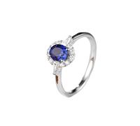 Women's Stacking Rings, Women Wedding Ring Set Classic Flower 4 Prong Oval Lab Sapphire 1.2Ct with Moissanite 18K White Gold Size H 1/2