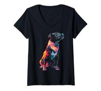 Womens Staffordshire-Bull-Terrier Dog Colorful Drawing Graphic V-Neck T-Shirt